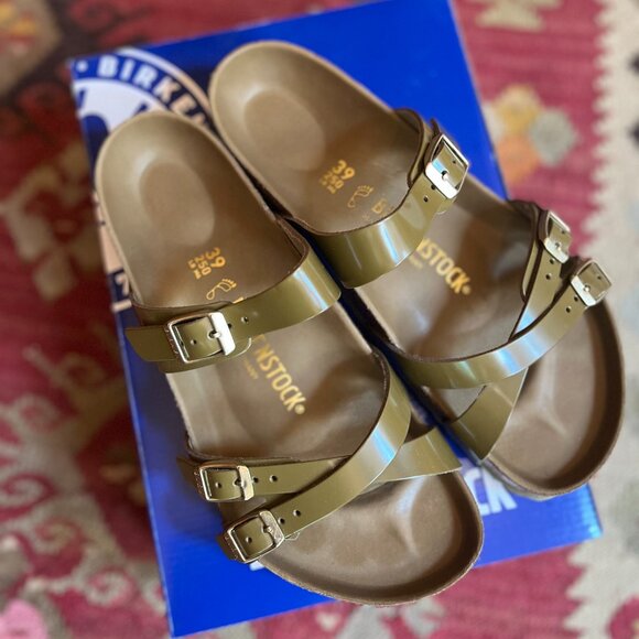 NWB Birkenstock Franca, High-Shine Mud Green leather 39R - Picture 3 of 6